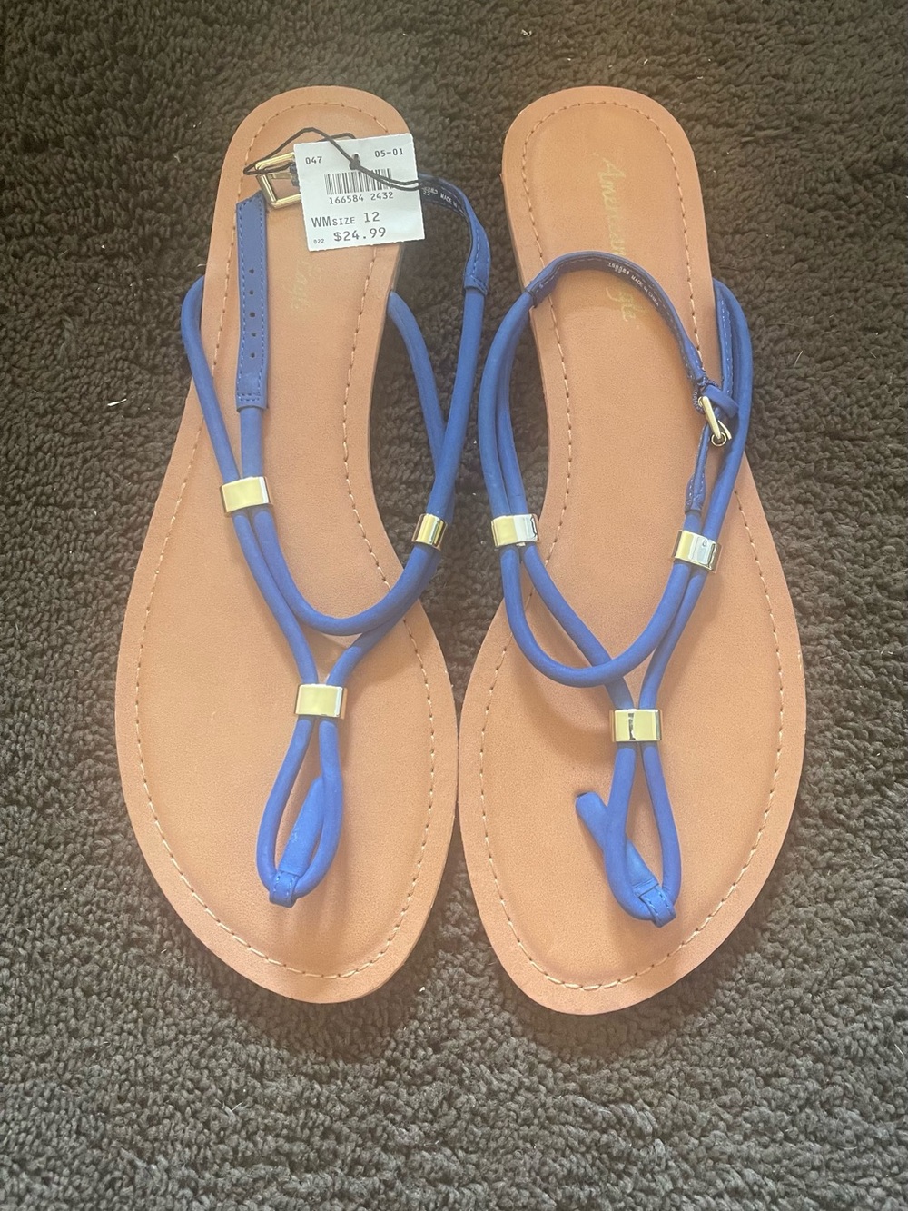 *Summer Sale* Royal Blue Toe-Loop Strap Sandals with Gold Accents